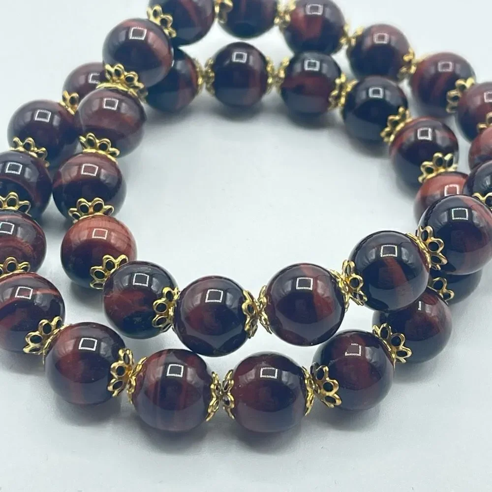 Beaded stretch bracelet ONE NEW red tiger eye large bead meditation yoga